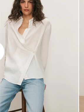 Veronica Beard Linen Classic White Wrap-Front Women's Top